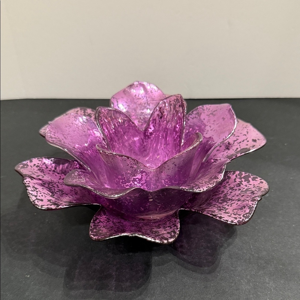 Glass flower tea light holder purple-FINAL PRICE